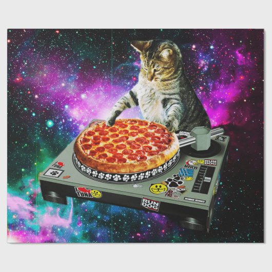 Raum-DJ-Katzenpizza Geschenkpapier (Flach)