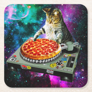 Raum-DJ-Katzenpizza Rechteckiger Pappuntersetzer