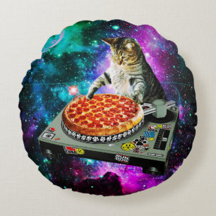 Raum-DJ-Katzenpizza Rundes Kissen