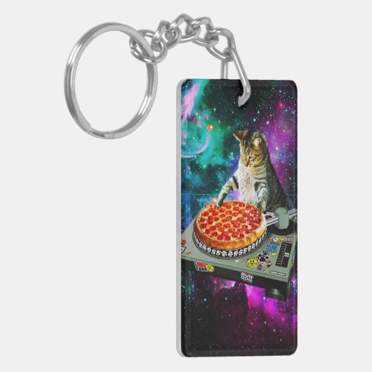Raum-DJ-Katzenpizza Schlüsselanhänger (Vorderseite links)