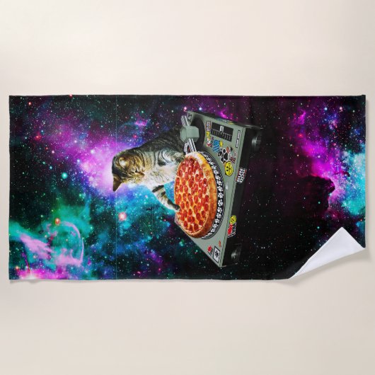 Raum-DJ-Katzenpizza Strandtuch (Vorderseite)