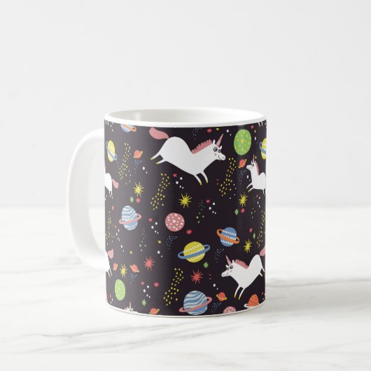 Raum-Einhörner Kaffeetasse (Vorderseite Links)