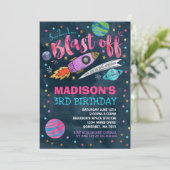 Raum-Geburtstags-Einladungs-Weltraum-Party Einladung (Stehend Vorderseite)