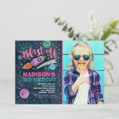 Raum-Geburtstags-Einladungs-Weltraum-Party Einladung (Stehend Vorderseite)