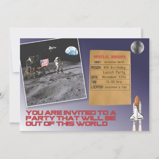 Raum-Geburtstags-Party Einladung (Vorderseite)