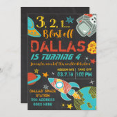 Raum-Geburtstagsrakete Einladung (Vorne/Hinten)