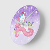 Raum hübsches des Unicorn-Rosa-der lila Runde Wanduhr (Winkel)