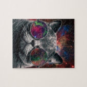 Raum-Katzen-tragende Schutzbrillen vor der Galaxie Puzzle (Horizontal)