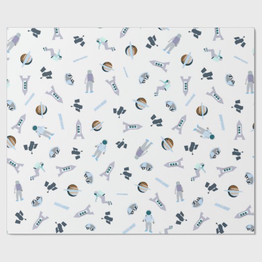 Raum-Muster mit Satelliten u. Planeten u. Geschenkpapier (Flach)