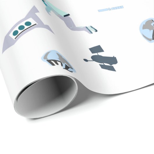 Raum-Muster mit Satelliten u. Planeten u. Geschenkpapier (Rolleneckpunkt)