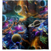 Raum-Nebelfleck und Planeten Duschvorhang (Vorderseite)