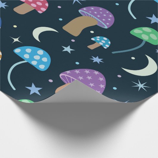 Raum-Pilz mit Mond und Sternen Geschenkpapier (Ecke)