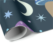Raum-Pilz mit Mond und Sternen Geschenkpapier (Rolleneckpunkt)