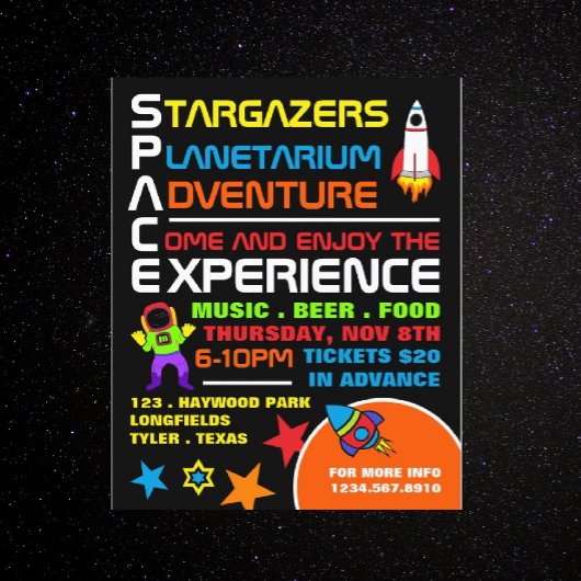 Raum, Planetarium Eventwerbung Flyer