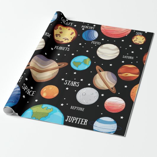 Raum, Planeten, gezeichnetes Thema des Universums Geschenkpapier (Ungerollt)