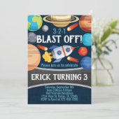 Raum-Planeten-Rocket-Geburtstags-Party Einladung (Stehend Vorderseite)