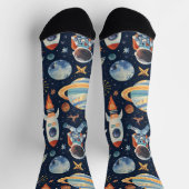 Raum und Dinosaurier zeichnen dunkelblau Socken (Oben)