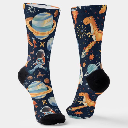 Raum und Dinosaurier zeichnen dunkelblau Socken (Gewinkelt)