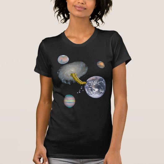 Raum-Wurm, der Erde isst T-Shirt (Vorderseite)