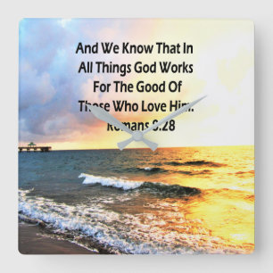 RÄUME 8:28 SCRIPTURE-FOTO QUADRATISCHE WANDUHR