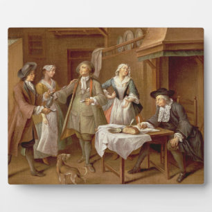 Räume einer Küche mit Figuren beim Weinverkostung Fotoplatte