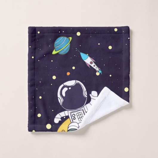 Raumfahrer im Weltraum Badhandtuch Set (Waschlappen)