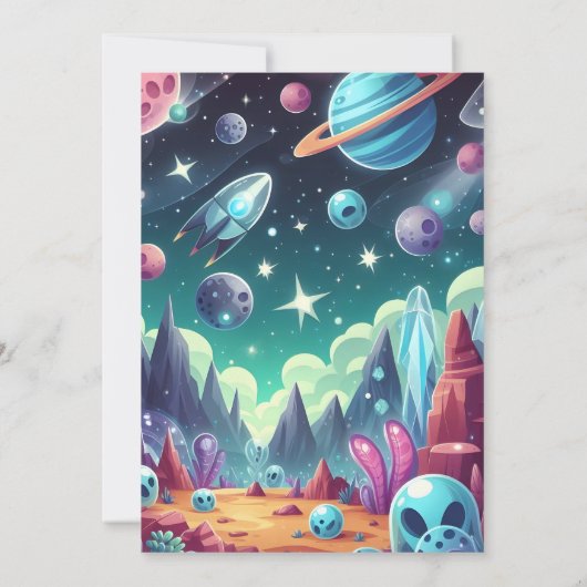 Raumfahrt Alien Astronaut 1. Geburtstag Einladung (Rückseite)