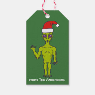 Raumfahrt-Alien in einer Weihnachtsmannmütze Perso Geschenkanhänger