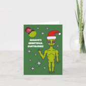 Raumfahrt-Alien in einer Weihnachtsmannmütze Perso Karte (Vorderseite)