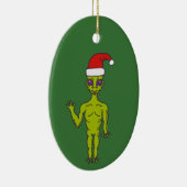 Raumfahrt-Alien in einer Weihnachtsmannmütze Perso Keramik Ornament (Rechts)