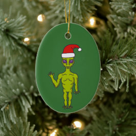 Raumfahrt-Alien in einer Weihnachtsmannmütze Perso Keramik Ornament