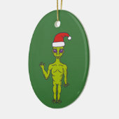 Raumfahrt-Alien in einer Weihnachtsmannmütze Perso Keramik Ornament (Links)