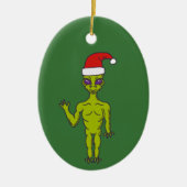 Raumfahrt-Alien in einer Weihnachtsmannmütze Perso Keramik Ornament (Vorne)