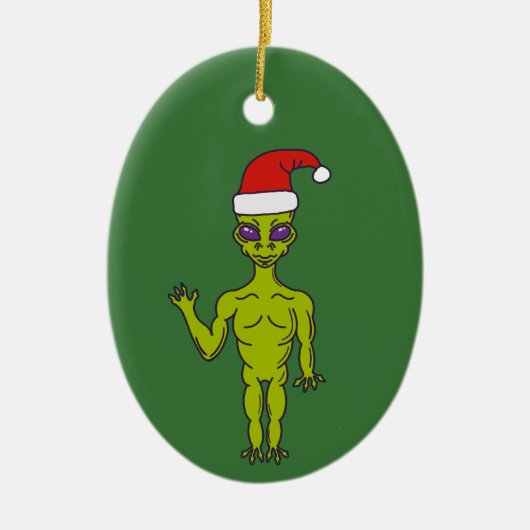 Raumfahrt-Alien in einer Weihnachtsmannmütze Perso Keramik Ornament (Vorne)