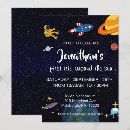 Raumfahrt-Party Einladung (Vorne/Hinten)