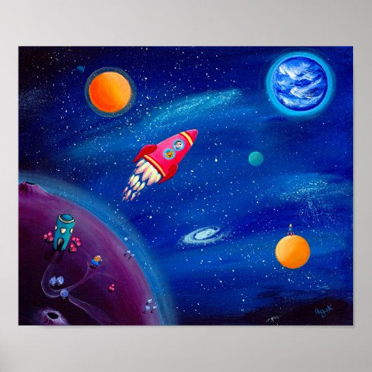 Raumfahrt | Rocket Print | Kinderzimmer im Weltrau Poster (Vorne)