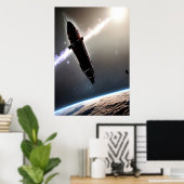 Raumfahrt und Planet | AI Art Poster (Heimbüro)