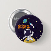 Raumfahrtflugzeug schwimmt im Weltraum zum Geburts Button (Vorne & Hinten)