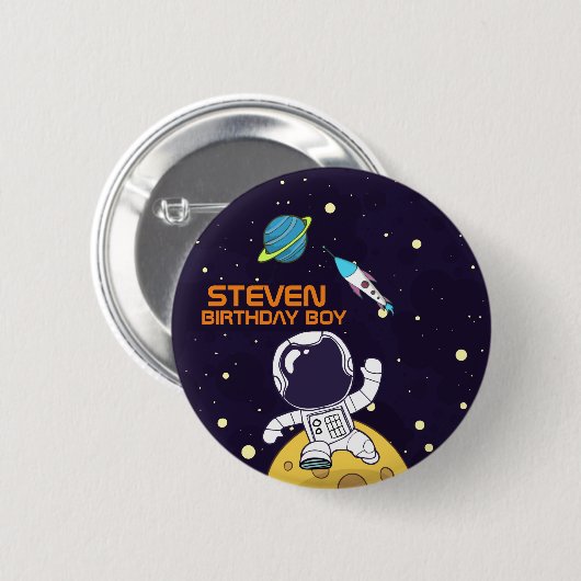 Raumfahrtflugzeug schwimmt im Weltraum zum Geburts Button (Vorne & Hinten)