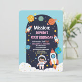 Raumfahrtflugzeuge, Junge zum ersten Geburtstag Einladung (Stehend Vorderseite)