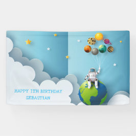 Raumfahrtgalaxie-Planeten 1. Geburtstag-Party Banner