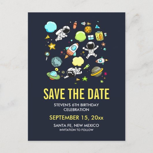Raumfahrtgeräte und Raketen Save the Date Postkarte (Vorderseite)