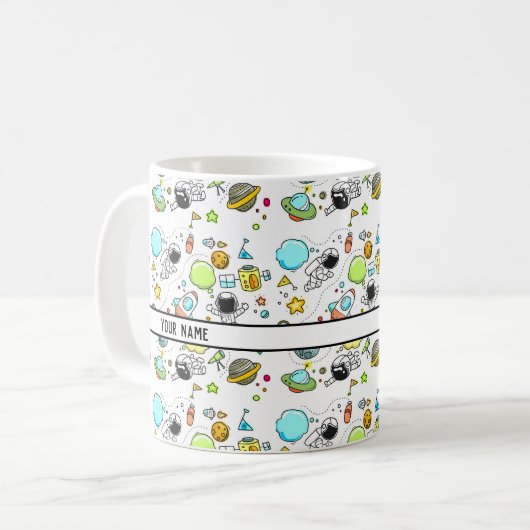 Raumfahrtmission - Cartoon Pattern - Individuelle Kaffeetasse (Vorderseite Links)