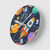 Raumfahrtplaneten für Raketenschiffe Kinderzimmer Runde Wanduhr (Winkel)