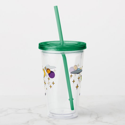 Raumfahrtpolitik - Alien mit Flying Saucer Persona Acryltrinkbecher (Links)