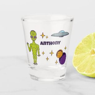 Raumfahrtpolitik - Alien mit Flying Saucer Persona Schnapsglas