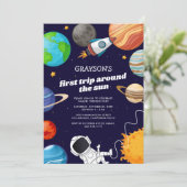 Raumfahrtspartei Erster Geburtstag Einladung (Stehend Vorderseite)