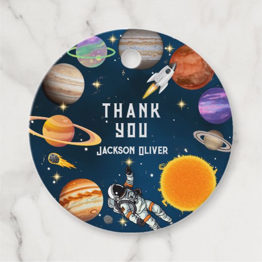 Raumfahrtspartei Erster Geburtstag Geschenkanhänger (Vorderseite)