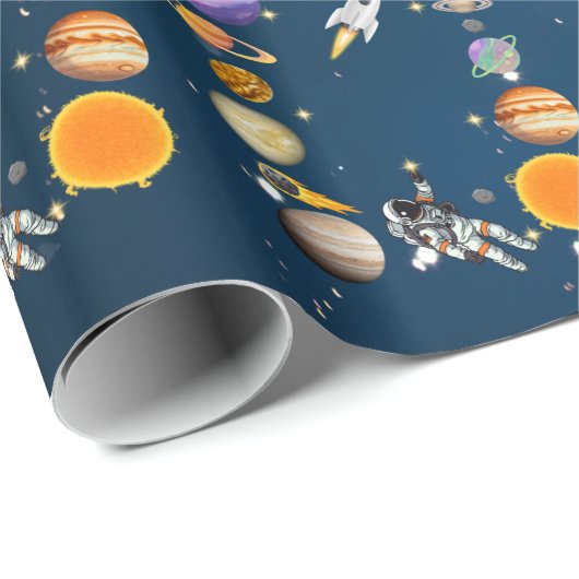 Raumfahrtspartei Erster Geburtstag Geschenkpapier (Rolleneckpunkt)