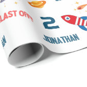 Raumfahrtspartei Erster Geburtstag Geschenkpapier (Rolleneckpunkt)